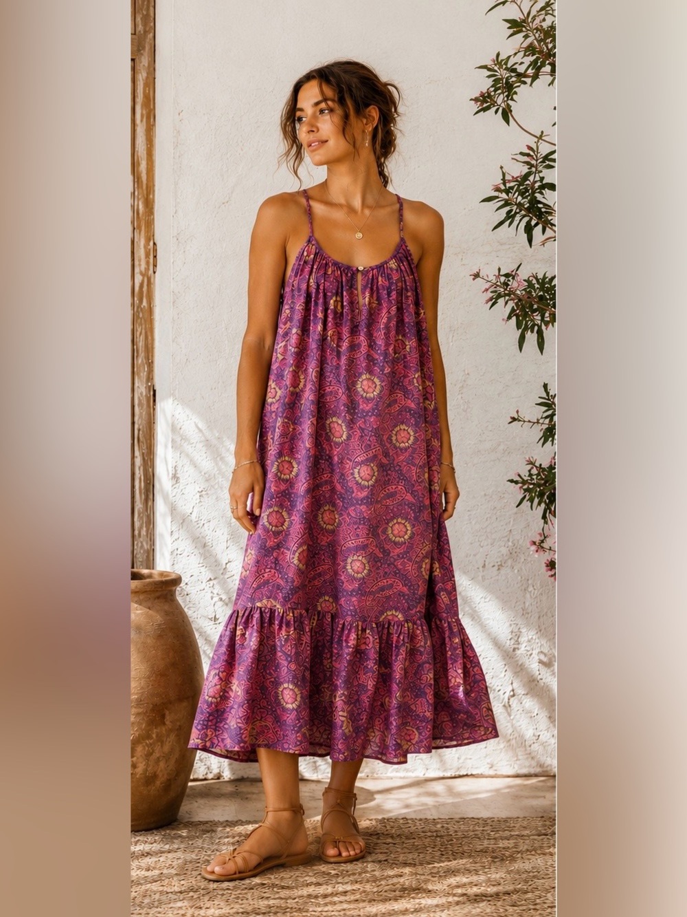 Sissel Edelbo Boho Paisley Floral Midi Dress – One Size